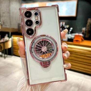 Imagem de Suporte magnético transparente para giroscópio, capa protetora à prova de choque e carregamento sem fio (para Samsung S25Plus/rosa)