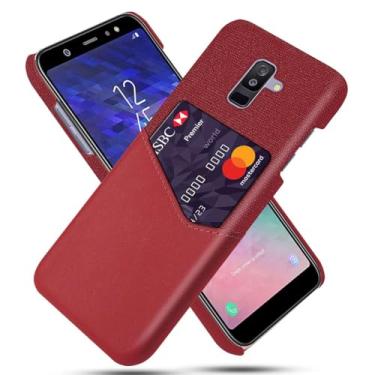 Imagem de Capa para Samsung Galaxy A6 PLUS(2018),Tela e tampa de couro PU,Anti-deslizante,Resistência à impressão digital,Caso de proteção de 360°com 1 slot de cartão atrás-Red