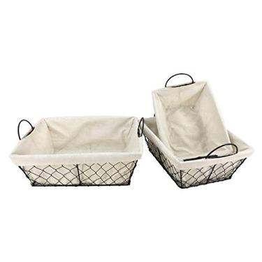 Imagem de Jogo de 3 cestas retangulares Terra em ferro com alca e tecido 34x27/30x23/26x19-BEGE - Dynasty- Full Fit