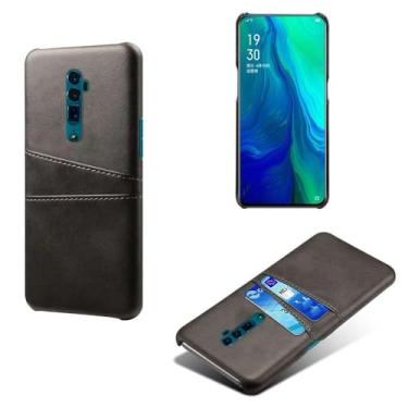 Imagem de Capas Compatível com OPPO RENO 10x Zoom,tampa protetora de couro falso,design de saco de cartão com 2 fendas de cartão atrás,proteção anti-impressão digital e anti-gota-Black