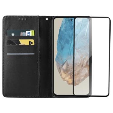 Imagem de Capa Carteira Flip Cover com Película 3D para Samsung Galaxy M35, Preta, com Compartimentos para Cartões