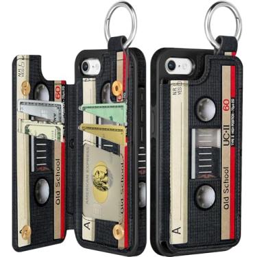 Imagem de Shorogyt Capa carteira para iPhone 16e – Design bonito de fita de CD moderna com suporte para cartão para fecho magnético traseiro Flip Folio Capas de telefone de couro para mulheres meninas homens