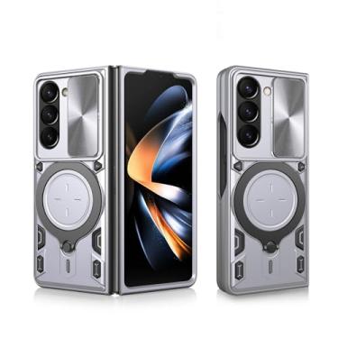 Imagem de SKPY Capa magnética compatível com Samsung Galaxy Z Fold 7 com suporte de anel, capa protetora resistente à prova de choque de grau militar para Z Fold 7 para mulheres e homens, cinza
