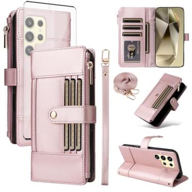 Imagem de Asuwish Capa de celular para Samsung Galaxy S24 Ultra 5G com protetor de tela de vidro temperado com bloqueio de RFID, alça transversal, suporte para cartão S24Ultra 24S S 24 24Ultra feminino