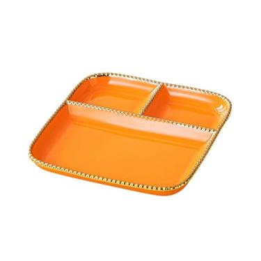 Imagem de Vento nórdico doméstico simples e requintado personalidade criativa placa jiaozi resistente a altas temperaturas - placa de grade laranja de 20,8 cm