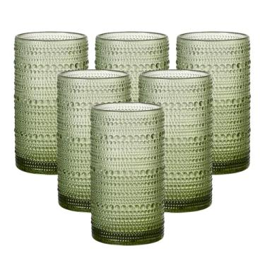 Imagem de GDCCI Conjunto de 6 copos Hobnail de 473 ml, copos verdes vintage em relevo de grande capacidade, copos altos para água, coquetéis, cerveja, uísque, suco e bar