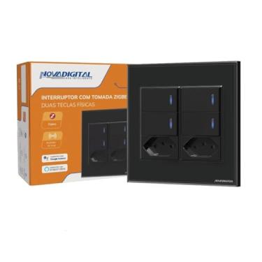 Imagem de Interruptor Inteligente Zigbee 4x4 4 Teclas Físicas E 2 Tomada Novadigital NTZB-4-B Automação Tuya e Smart Life Compatível Com Alexa e Google Home Bivolt 110v/220v Cor Preto