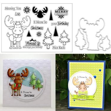Imagem de Briartw Conjunto de carimbos e recortes transparentes de alce de Natal para fazer cartões – Essenciais de artesanato DIY para cartões, álbuns de recortes e decoração de presentes