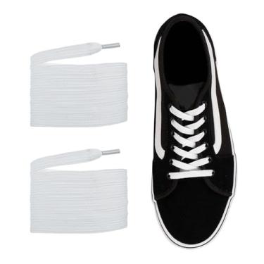 Imagem de NOQUBYS 2 pares de cadarços planos para tênis Vans Skate, cordas de substituição de algodão para tênis de lona, Branco, 63"