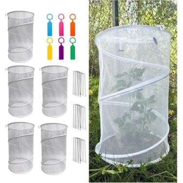 Imagem de Pacote com 6 capas de plantas pop-up de 58 x 35 cm - proteção instantânea de jardim com 18 pinos e 6 etiquetas, protetores de malha de jardim reutilizáveis para vegetais, frutas, flores - Rede