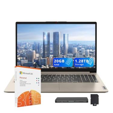 Imagem de Lenovo IdeaPad 1 39.6 cm HD Laptop, Intel Celeron N4500, 20 GB de RAM, SSD de 1 TB + eMMC de 128 GB, gráficos Intel UHD, copiloto, teclado numérico, webcam, 1 ano de Office 365, Windows 11, Sand