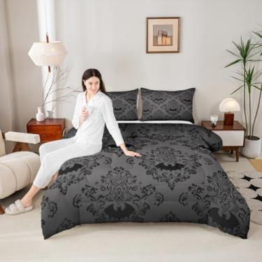 Imagem de Conjunto de edredom de morcego preto, damasco, vintage, floral, decoração moderna, estilo vitoriano, barroco antigo, com 1 fronha para todas as estações, solteiro