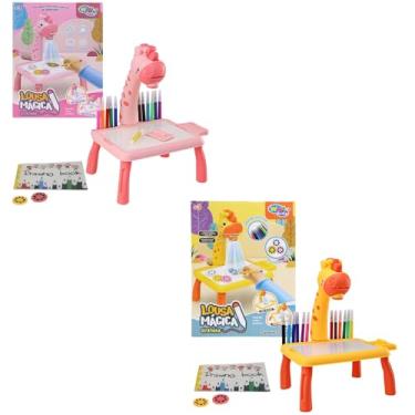 Imagem de Lousa Mágica Infantil Girafinha com Projetor, 12 Canetinhas, Mesa de Desenho, Rosa e Amarelo (Amarela)