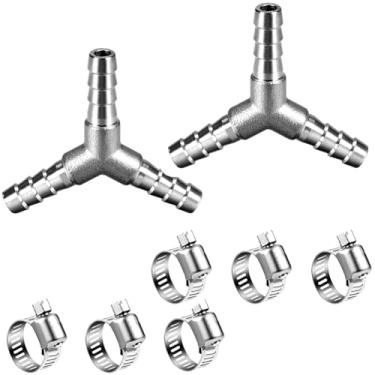 Imagem de ANPTGHT Adaptador De Conexão Mangueira Farpada 1/4" Em Y, Forma 3 Vias, Aço Inoxidável, Para Emenda Tubos, Uso Doméstico, Combustível, Gás, Ar Líquido (2 Peças Com 6 Braçadeiras)