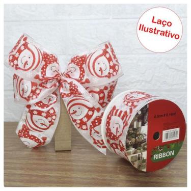 Imagem de Kit 4 Rolo Fita Aramada Natal Boneco De Neve Decoração Natalina 6,3cm 