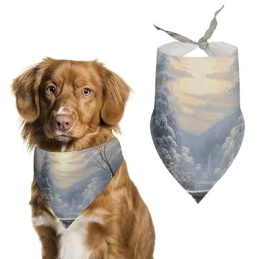 Imagem de Cachecol triângulo de poliéster estampado com cena de neve de inverno - Tamanho único (70 x 30 cm)