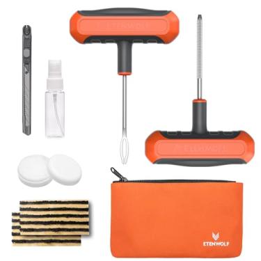 Imagem de ETENWOLF Kit de reparo de pneu plano com plugues 16 peças, kit de plugue de pneu resistente para carro, motocicleta, ATV, jipe, caminhão, trator (laranja vívido)