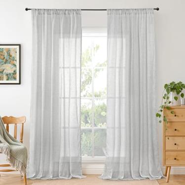 Imagem de BGment Cortinas de linho longas de 250 cm de comprimento para sala de estar, cortinas de janela cinza claro para quarto decoração de fazenda com bolso de haste, textura rústica leve, rústica country
