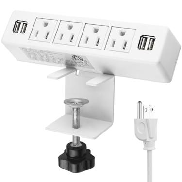 Imagem de Tira de energia de borda de mesa com 4 portas USB soquete de tomada de fixação removível com cabo de extensão de 2 m Conecte 4 plugues para leitura de escritório em casa (branca)