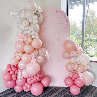 Imagem de BlissBash Kit de arco de guirlanda de balão rosa empoeirado com balões boBo rosa marfim branco claro para bebês em flor, chá de bebê, festa de aniversário, chá de panela, decoração Cielito Lindo