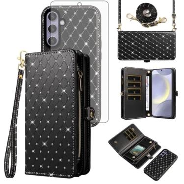 Imagem de Asuwish Capa de celular para Samsung Galaxy S25 Plus S25+ 5G carteira com zíper capa celular com protetor de tela alça transversal alça flip glitter compartimento para cartão S25Plus 25S + S 25 25+