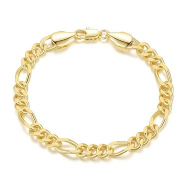 Imagem de ERIN MARIE Pulseiras de ouro 14K para mulheres e homens não mancham pulseira masculina pulseira de elos fígaro pulseiras de corrente de ouro 3 em 1 berloque joias presentes 16,5 cm -23 cm de