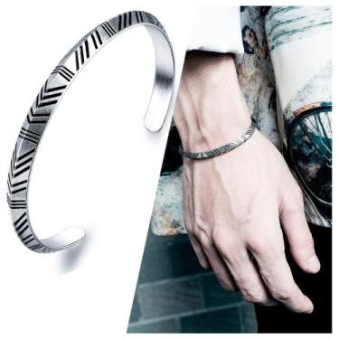 Imagem de Pulseira Bracelete Masculino Tribal Executiva Ajustável Aço Cirúrgico 