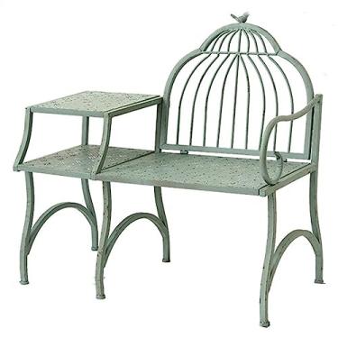 Imagem de ZzleoyuUUs-12 Banco de jardim externo de 95 cm, ferro forjado vintage, varanda de metal verde, mesa de centro e cadeiras