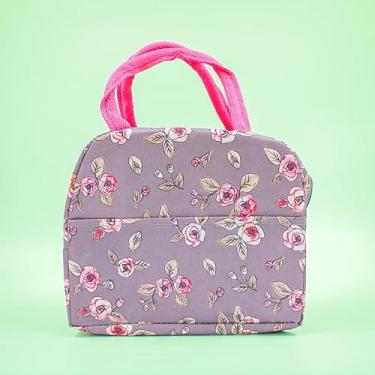 Imagem de Bolsa Marmita Lancheira Térmica Estampada Trabalho Faculdade (Rosas Cinza)