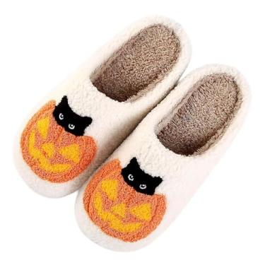 Imagem de Pantufas femininas masculinas de morango fofas de frutas para casa de inverno felpudas com espuma viscoelástica fofas e quentes, Abóbora de gato H1, 6.5-7 Women/5.5-6 Men