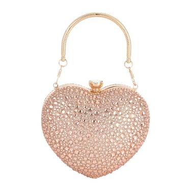 Imagem de Hoce Linda bolsa de mão feminina em formato de coração, mini strass, para festa de casamento, Ouro rosa