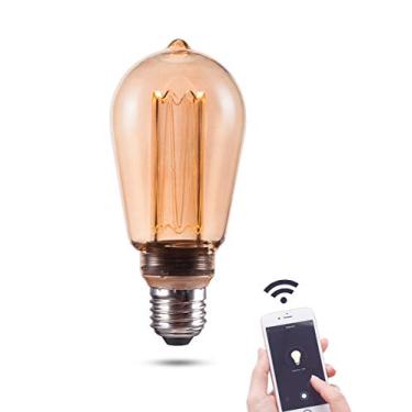Imagem de Harwez Lâmpada LED decorativa Smart WiFi, Lâmpada LED Edison vintage âmbar de 3,8W RN, ST64/ST19, regulável suave quente 2000K, base E26, sem hub necessária, compatível com Alexa e Google Home Assistant