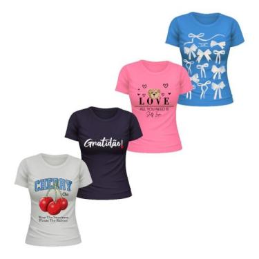 Imagem de Kit 4 Blusa Baby Look T-shirts Feminina 100%algodão Premium - LaBela, 