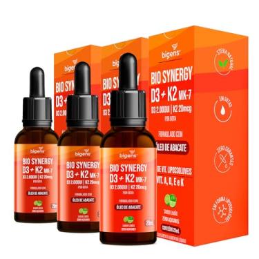 Imagem de Bio Synergy, D3 2000ui + K2 Mk7 20mcg, vitamina A, D E e K, Sabor Limão, 20mL, Bigens (Kit 3)