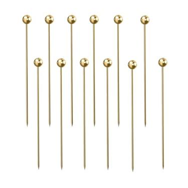 Imagem de Palitos de aço inoxidável para coquetéis reutilizáveis espetos de coquetel palitos de martini de metal palhetas de enfeite Bloody Mary espetos para azeitonas aperitivos frutas (12 redondos G)