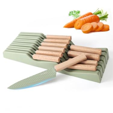 Imagem de Conjunto de blocos de facas, conjunto de 12 facas de cozinha com bloco de facas na gaveta, conjunto de facas de aço inoxidável com 6 facas de bife, conjunto de facas de chef com revestimento