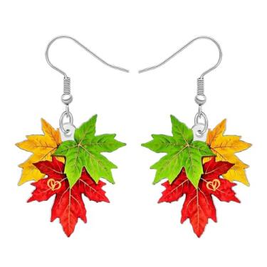 Imagem de DALANE Brincos femininos de acrílico com pingente de folha de bordo de Ação de Graças para o outono, brincos de folhas coloridas com design de gotas de água, joias de outono para amantes da natureza