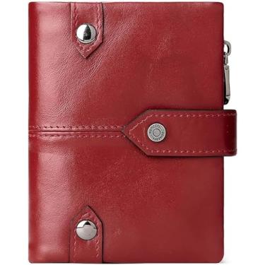 Imagem de Carteira De Couro Masculina Com Bloqueio Rfid Bolsa Fina Porta-moedas Com Zíper Bolso Para Moedas Titular Do Cartão De Crédito, Red, One Size