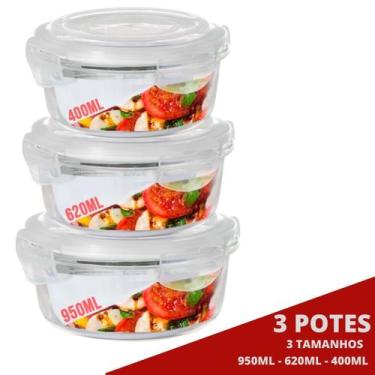 Imagem de Jogo 3 Tamanhos Pote Vidro Hermético Marmita Redondo - Quality House /