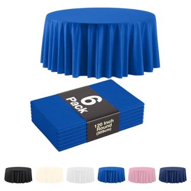 Imagem de Exquisite Pacote com 6 toalhas de mesa de plástico azul escuro - Tamanho: Toalha de mesa descartável redonda de 300 cm para festas - Ideal para aniversários, festas, verão e mais