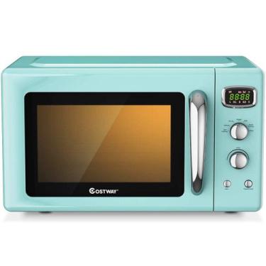 Imagem de Forno de microondas COSTWAY Retro 0,9 pés cúbicos 900 W com 5 níveis d