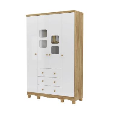 Imagem de Guarda Roupa Infantil Uli New 4 Portas Branco Amêndoa Peroba