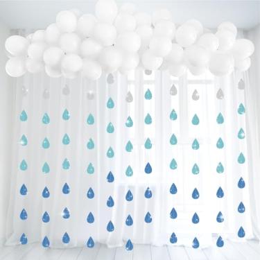 Imagem de Civaner 124 Pcs White Cloud Raindrop Baby Shower Decoration Balloon Arch Kit with Blue Hanging Glitter Rain 12" 10" 5" Latex Balloon Garland for Boy Birthday Wedding Christmas Anniversary Party Supply