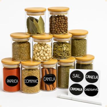 Imagem de Pote de Vidro Hermetico Tampa Bambu Porta Temperos Bambu Potes Para Temperos Pote de Vidro Para Tempero 10un