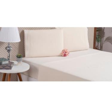 Imagem de Jogo de Lençol Percal 200 Fios 2 e 3 Peças Solteiro Casal Queen King Elástico Fronhas com Ponto Palito (Palha, Solteiro)