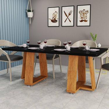 Imagem de Mesa Para Sala de Jantar 6 Lugares Tampo Com Vidro Temperado Base Robusta Pés Moderna