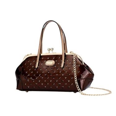 Imagem de BRANGIO Bolsa Itália – Bolsa de couro com tachas de coração, fecho Kiss-Lock e alça de corrente | Empresa dos EUA envia de L.A., Bronze