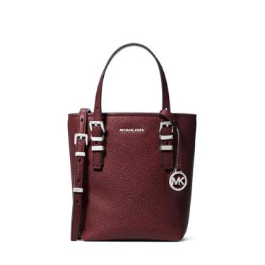 Imagem de Michael Kors Quinn Bolsa tiracolo extra pequena, ferragens prateadas/couro seixo/Oxblood