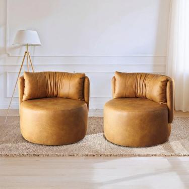 Imagem de Conjunto 2 Poltronas Base Giratória e Estofada Lizzy Espresso Móveis Marrom Caramelo