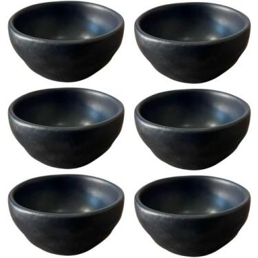 Imagem de Kit 6 Ramekins Cerâmica 6,5x3cm Molheira 50ml Shoyu Orgânico Preto Mat